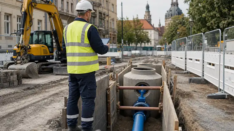Produktionsleiter überblickt eine aufgeräumte Montage- und Fertigungshalle