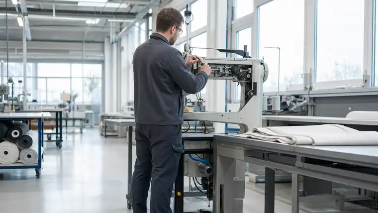 Produktionslinie und Montageplatz in heller Industriehalle