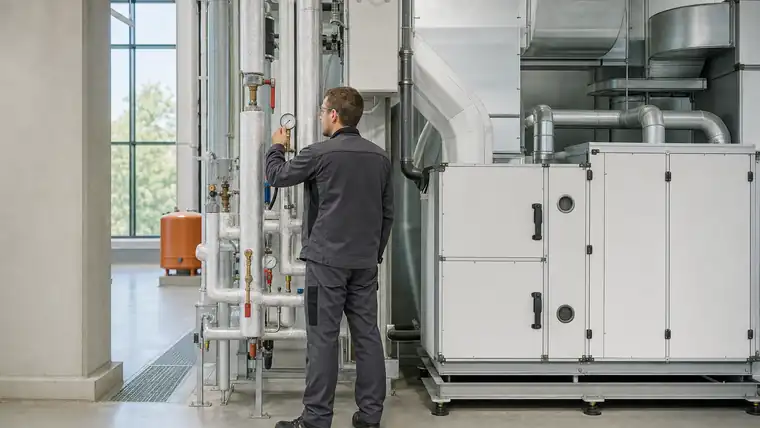 Produktionslinie und Montageplatz in heller Industriehalle