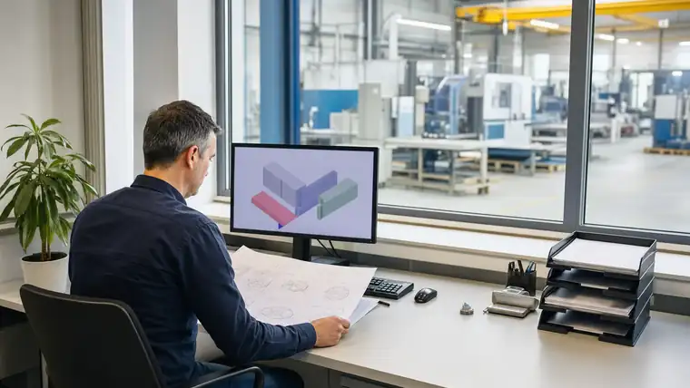 Ruhiger Büro- und Planungsplatz mit Blick auf industrielle Produktion