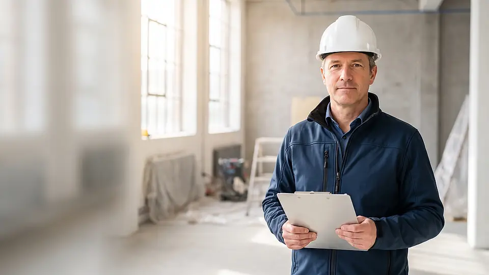 Führungskraft im Industriebüro mit Blick auf die Produktion