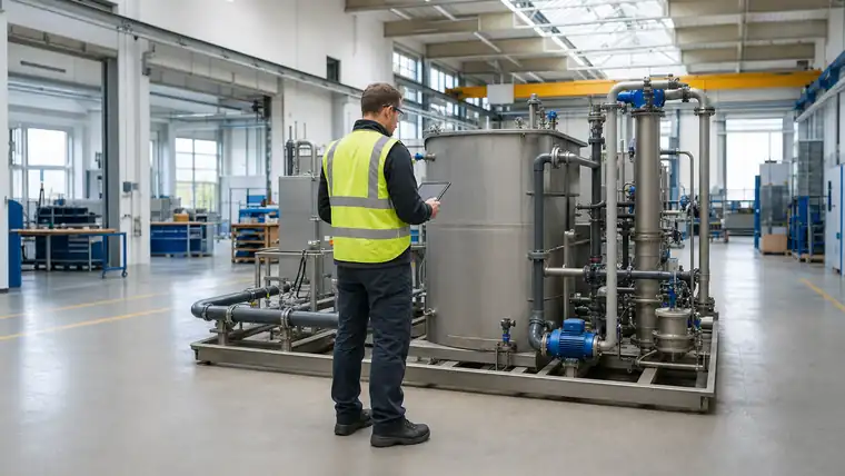 Produktionsleiter überblickt eine aufgeräumte Montage- und Fertigungshalle