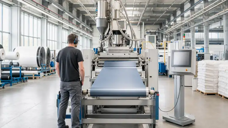 Spritzgussmaschine und Kunststoffteile in einer sauberen Produktionshalle