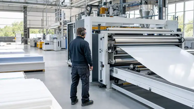 Spritzgussmaschine und Kunststoffteile in einer sauberen Produktionshalle